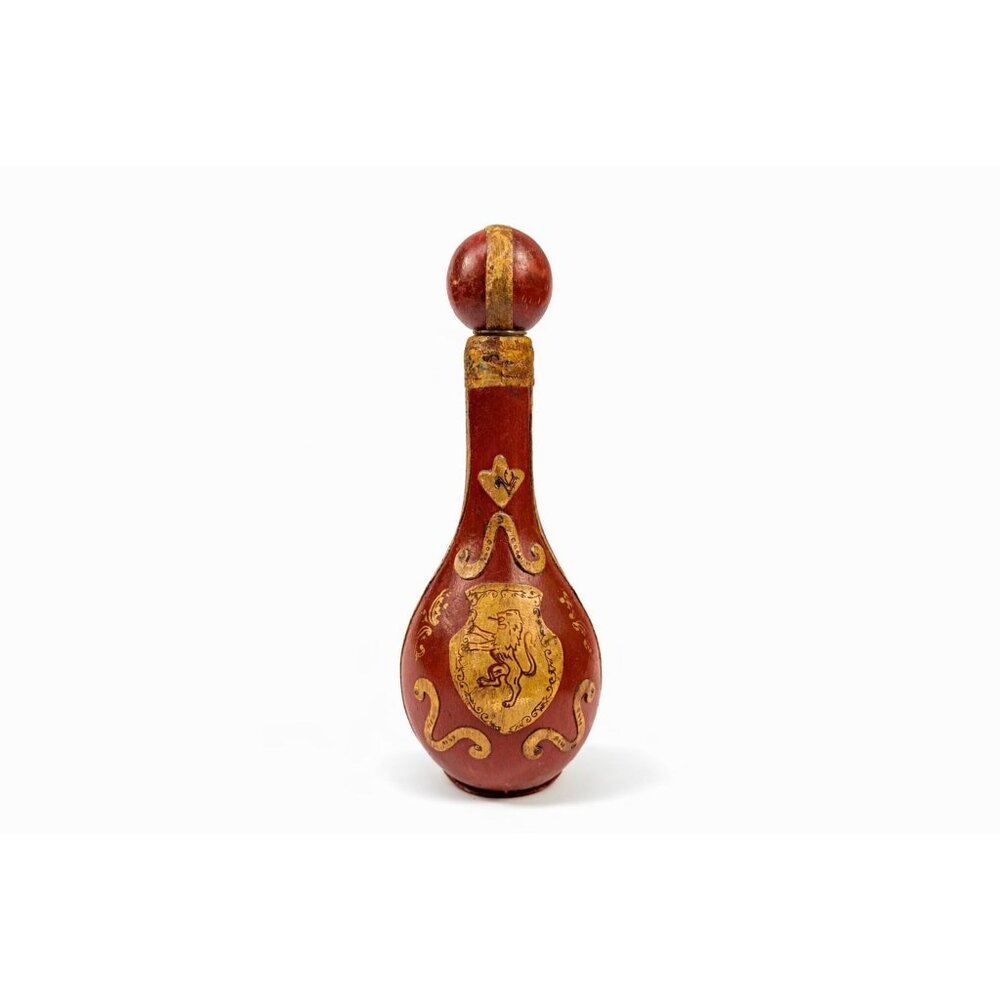Decanter Bottle Leather Wrapped Florentine Hand Tooled E & R Made in Italy Coat
